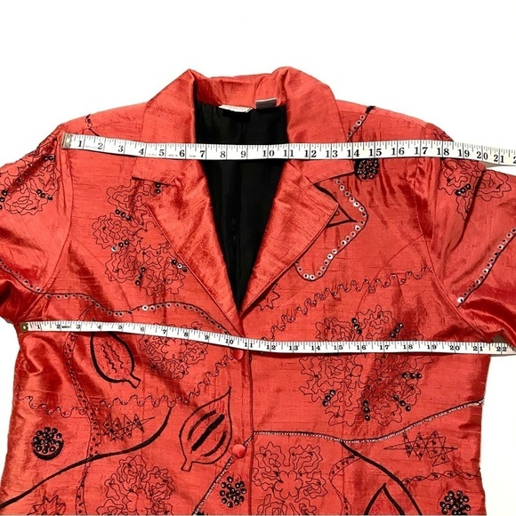 Orange Silk Button-down Blazer Jacket Top Large Artsy Beaded - Picture 13 of 15